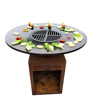 Corten Fire Pit Table BBQ Grill